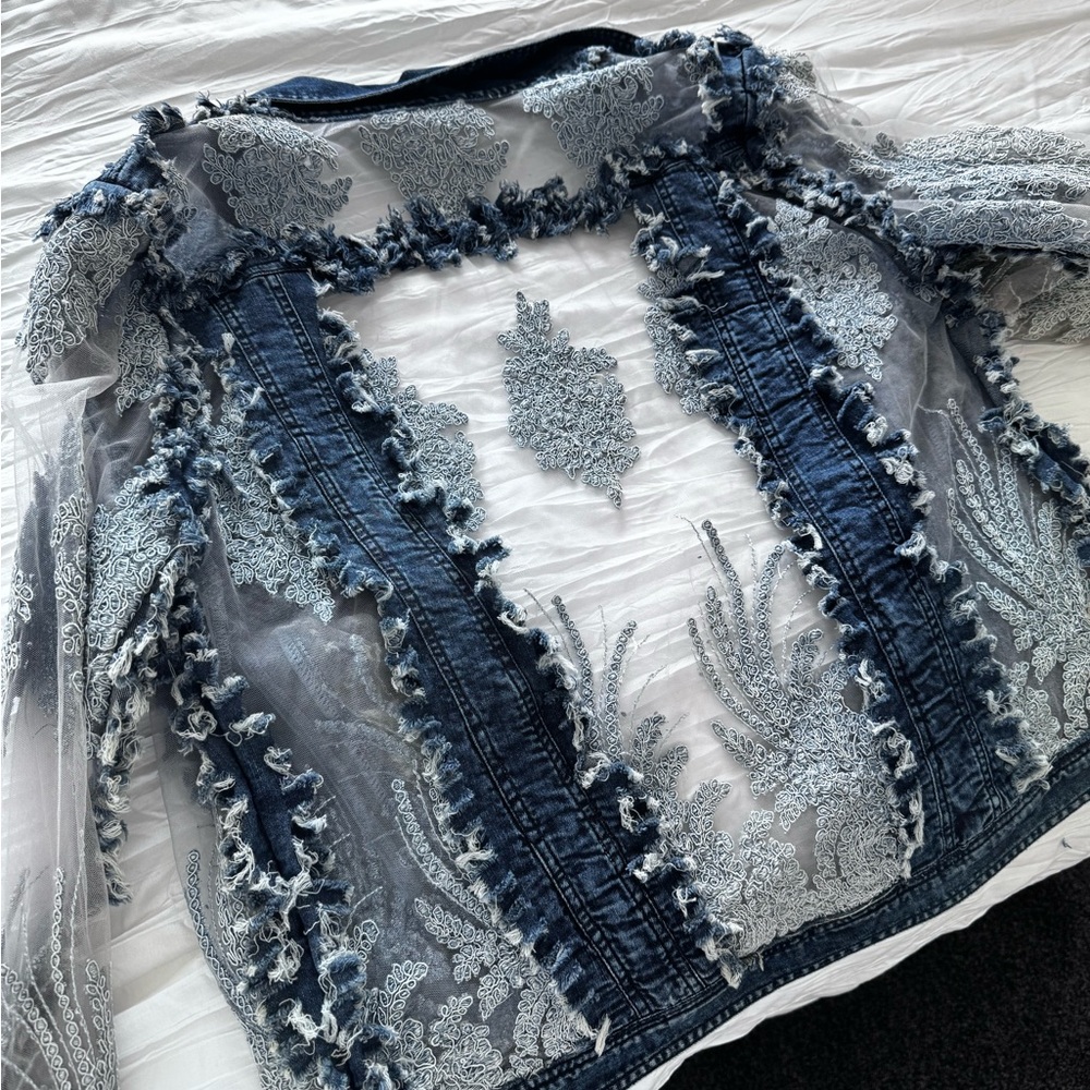 Denim and Lace Women's Jacket - Picture 2 of 2